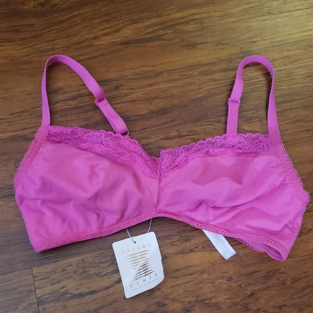 NWT Savage X Fenty Pink Chic Edgy Feminine Retro Sexy Lace Trim Bra Size 1X - Picture 1 of 4